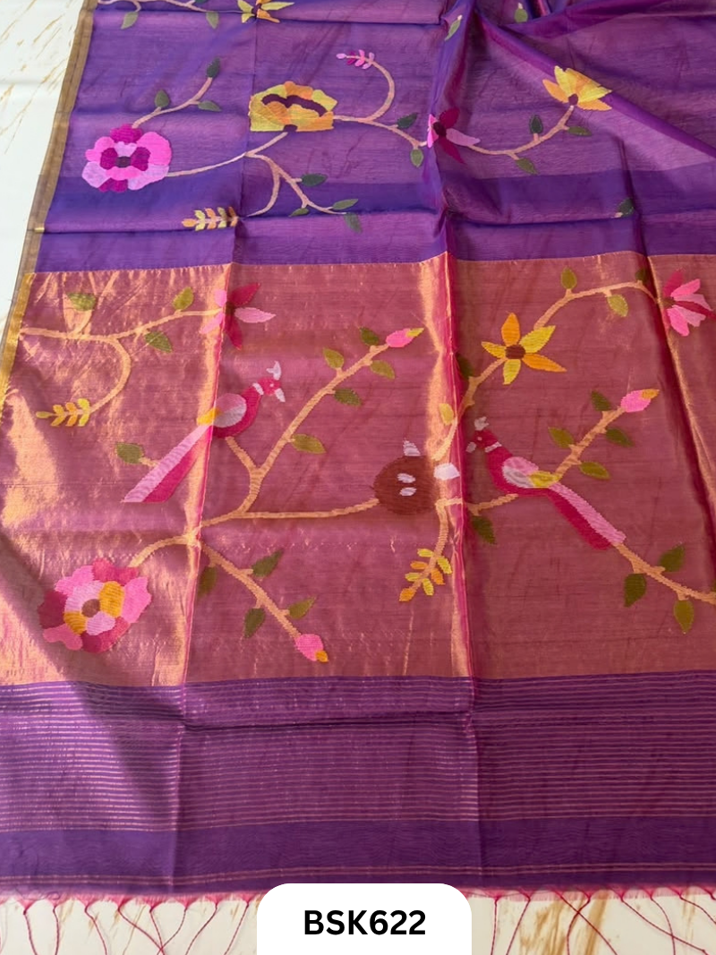Handloom Pure Muslin Jamdhani With Hand Needle Work Saree