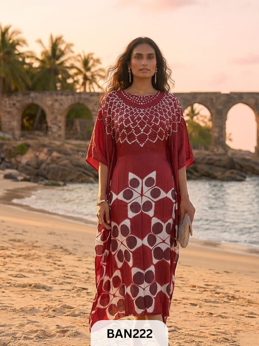 MODAL GUL NECK CLAMP DYE UNSTITCHED  KAFTAN