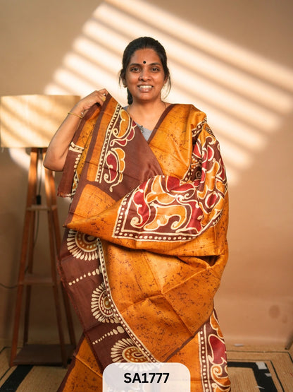 MURSHIDABAD SILK SAREE HAND PAINTED