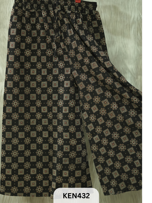 PLAZO HANDBLOCK PANT-FREE SIZE(22 to 40 INCH)