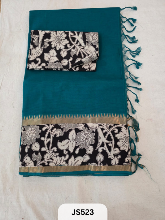Mangalagiri Cotton X Kalamkari patch Border / dual blouse-1 mtr Kalamkari Blouse