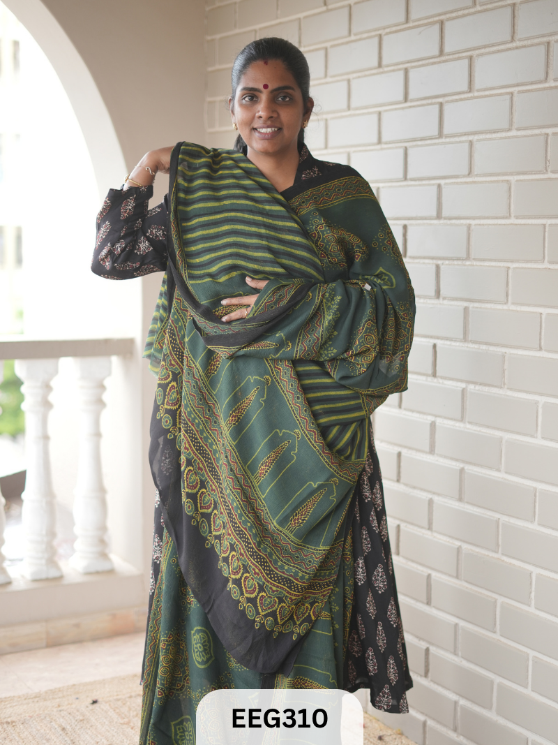 AJRAKH CHINON SAREE