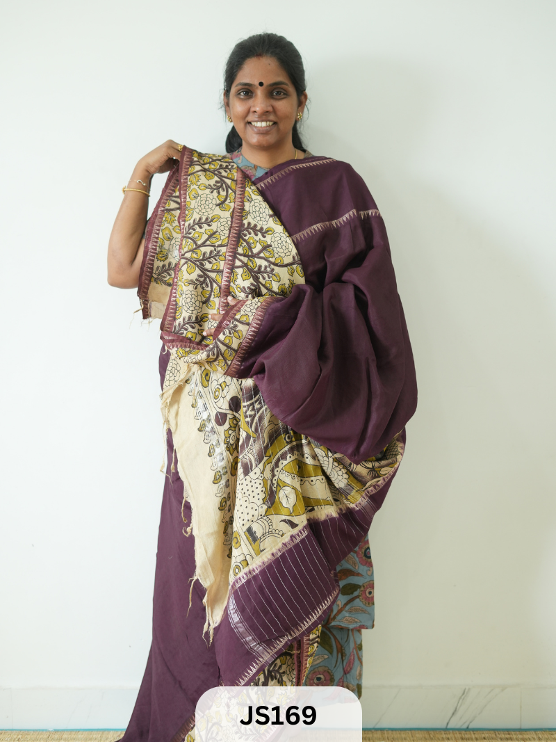 KALAMKARI X MANGALAGIRI FUSION SAREE -  SINGLE BORDER
