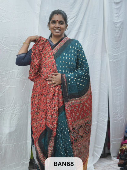 BANDHANI WITH AJRAKH SEMI GAJI SAREE