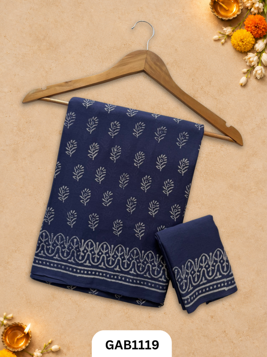 Bagru Handblock Print Mulmul Cotton Saree With Blouse