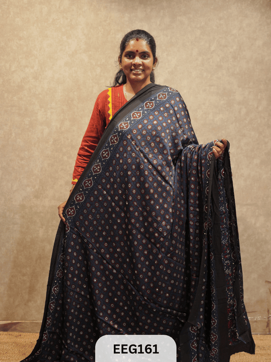 AJRAKH MODAL SAREE WITH MIRROR