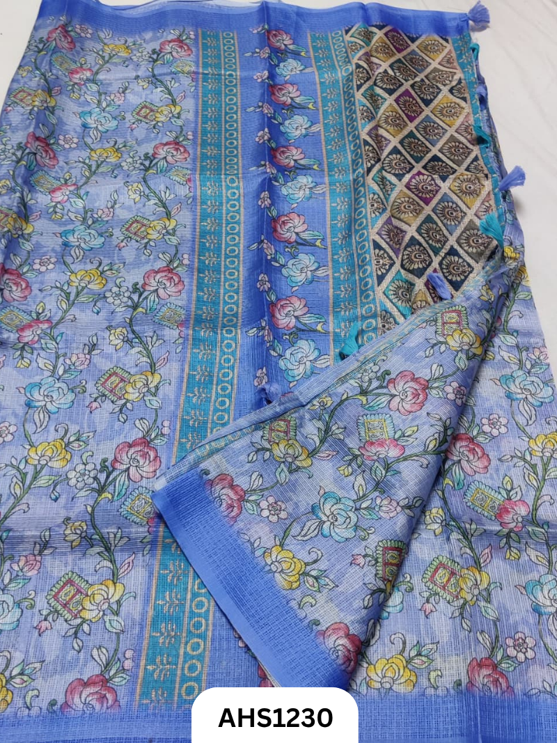 Soft Silk Kota Digital Print Saree With Blouse