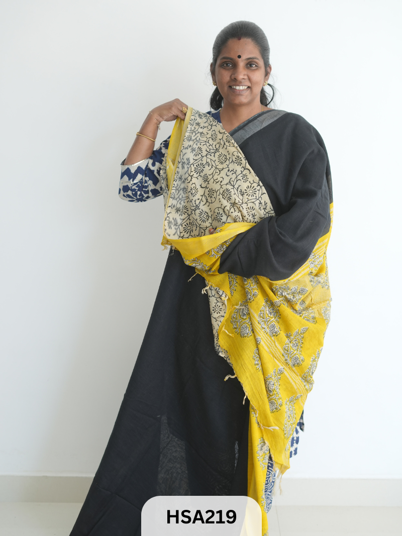 LENIN COTTON HANDBLOCK PRINTED SAREE