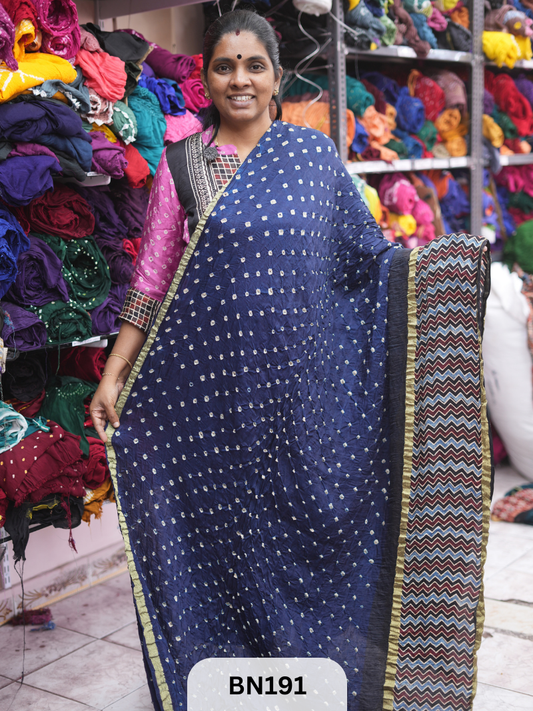 AJRAKH BANDHEJ WITH SKIRT BORDER SAREES | MODAL GAJI FABRIC