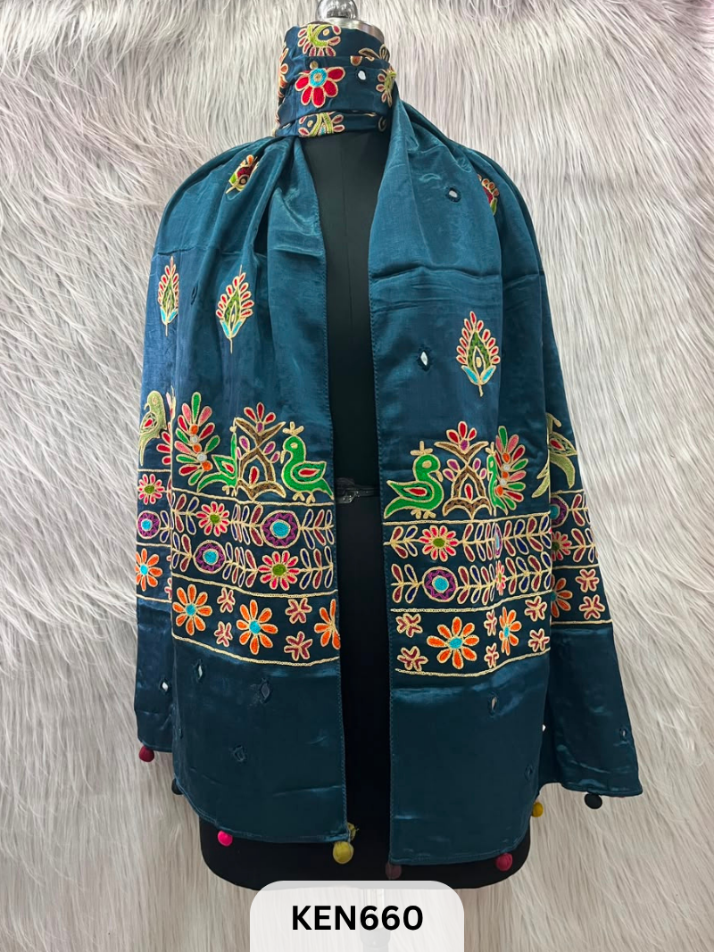 MUSHRU HAND AARI WORK WITH MIRROR WORK STOLE