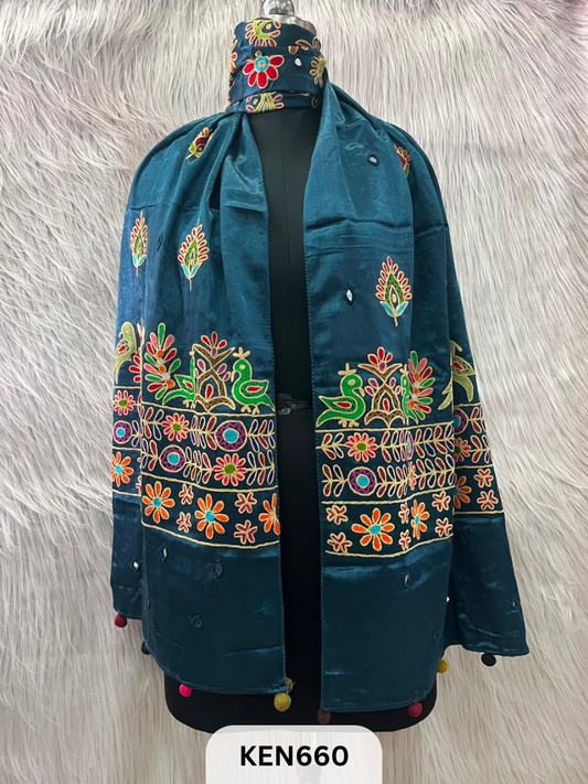 MUSHRU HAND AARI WORK WITH MIRROR WORK STOLE