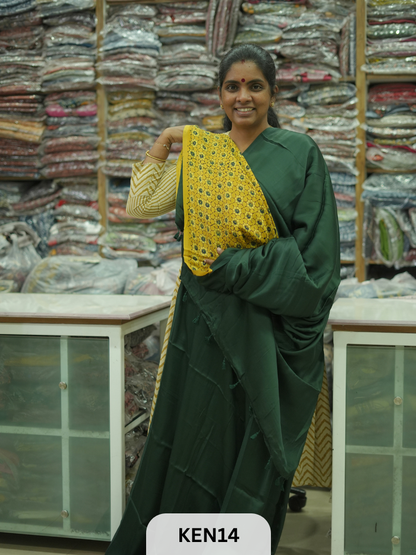 PLAIN MODAL SAREE WITH AJRAKH PRINT BLOUSE