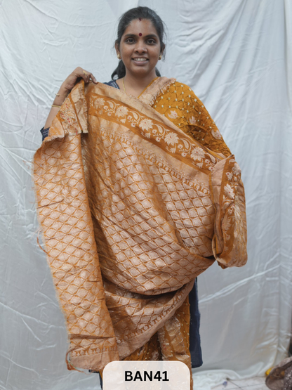 PURE RAW SILK WITH MEENAKARI BUTTA BANDHINI SAREE