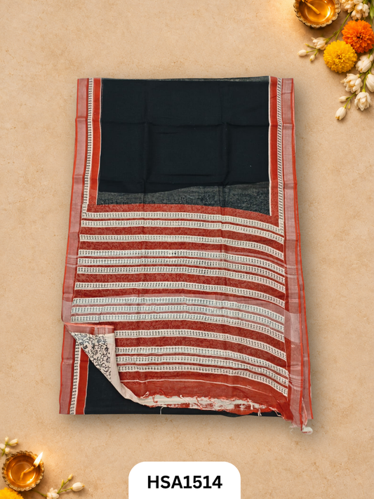 Kalamkari Hand Block Printed Soft Linen With Blouse