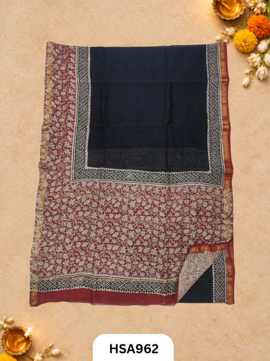 Pure Maheswari Silk Cotton - Handblock Print Saree With Blouse