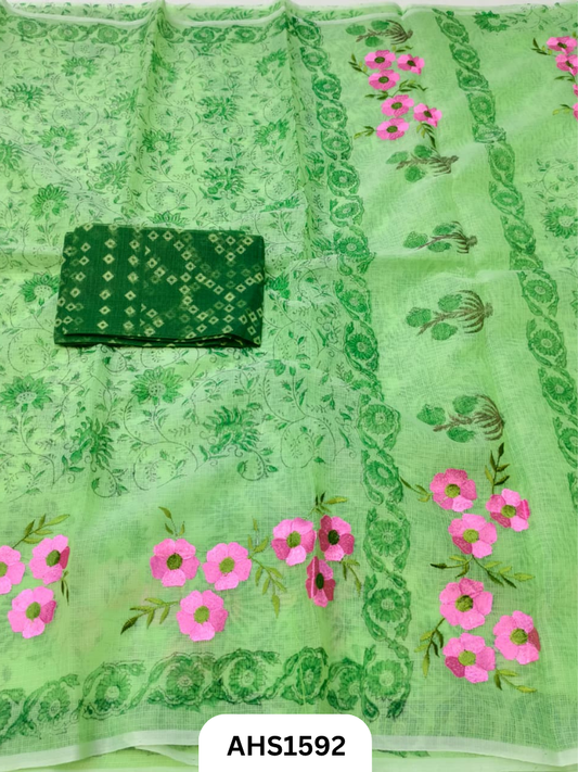Kota Cotton Embroidery + Printed Saree