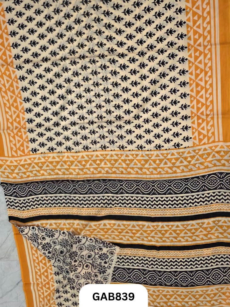 Bagru Block Print Cotton Mulmul Sarees With Running Blouse