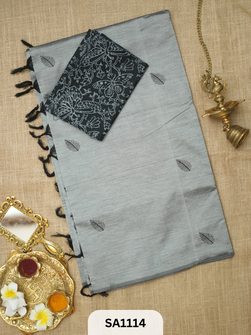 SILK COTTON EMBROIDERY HANDBLOCK SAREE