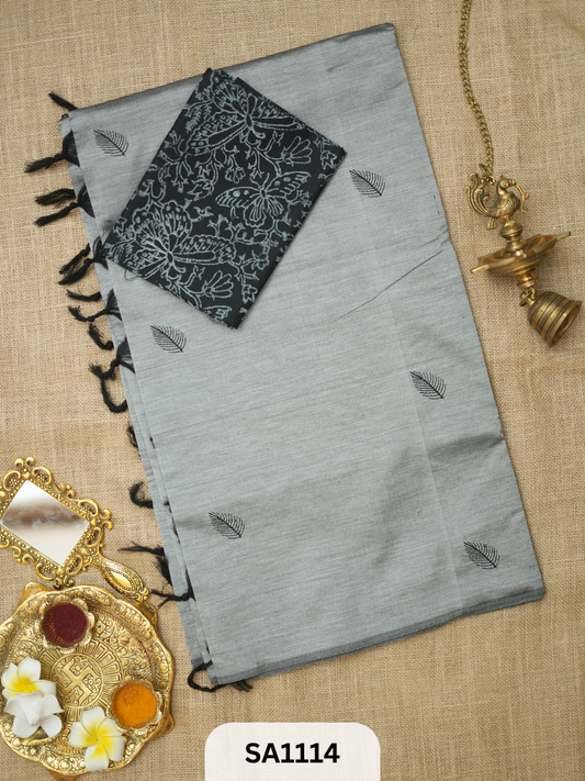 SILK COTTON EMBROIDERY HANDBLOCK SAREE