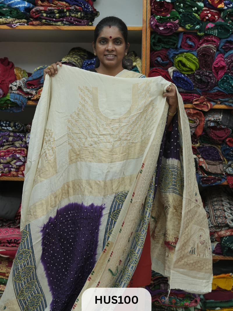 PURE DOLA SILK WITH AJRAKH MINAKARI PALLU