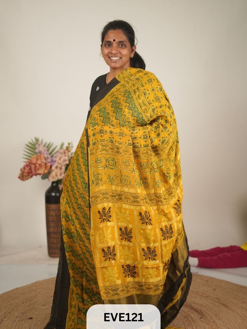 TUSSAR CHANDERI WITH GHARCHOLA - NATURAL AJRAKH HANDBLOCK
