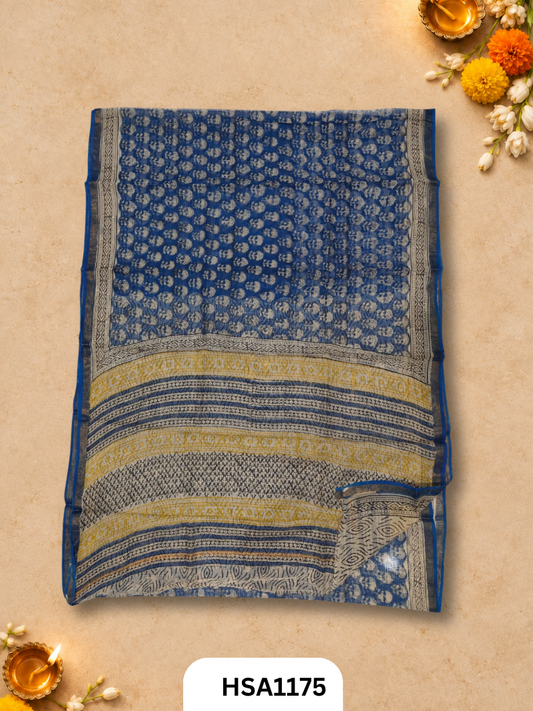 Hand Block Printed Kota Doriya Saree with Blouse