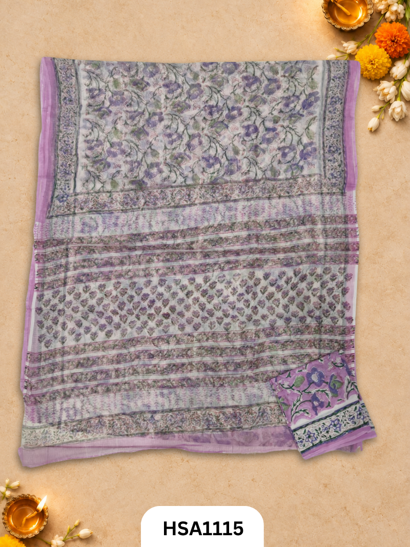 Hand Block Printed Traditional Designs & Multi Colour Combinations Kota Doria Sarees