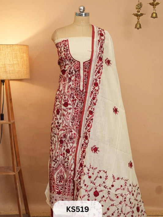 Dupion Chanderi Silk  With Hand Kantha Stitch