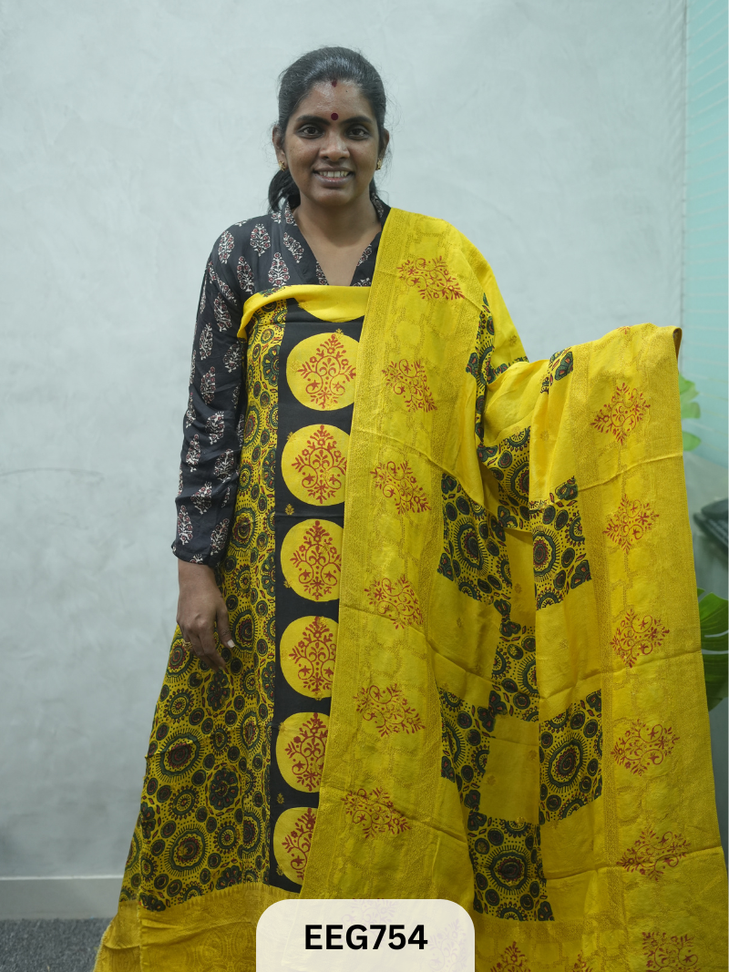 AJRAKH DOLA SILK 2 PCS-UNSTITCHED ( TOP 3.5MTR AND DUPPATA 2.25MTR )