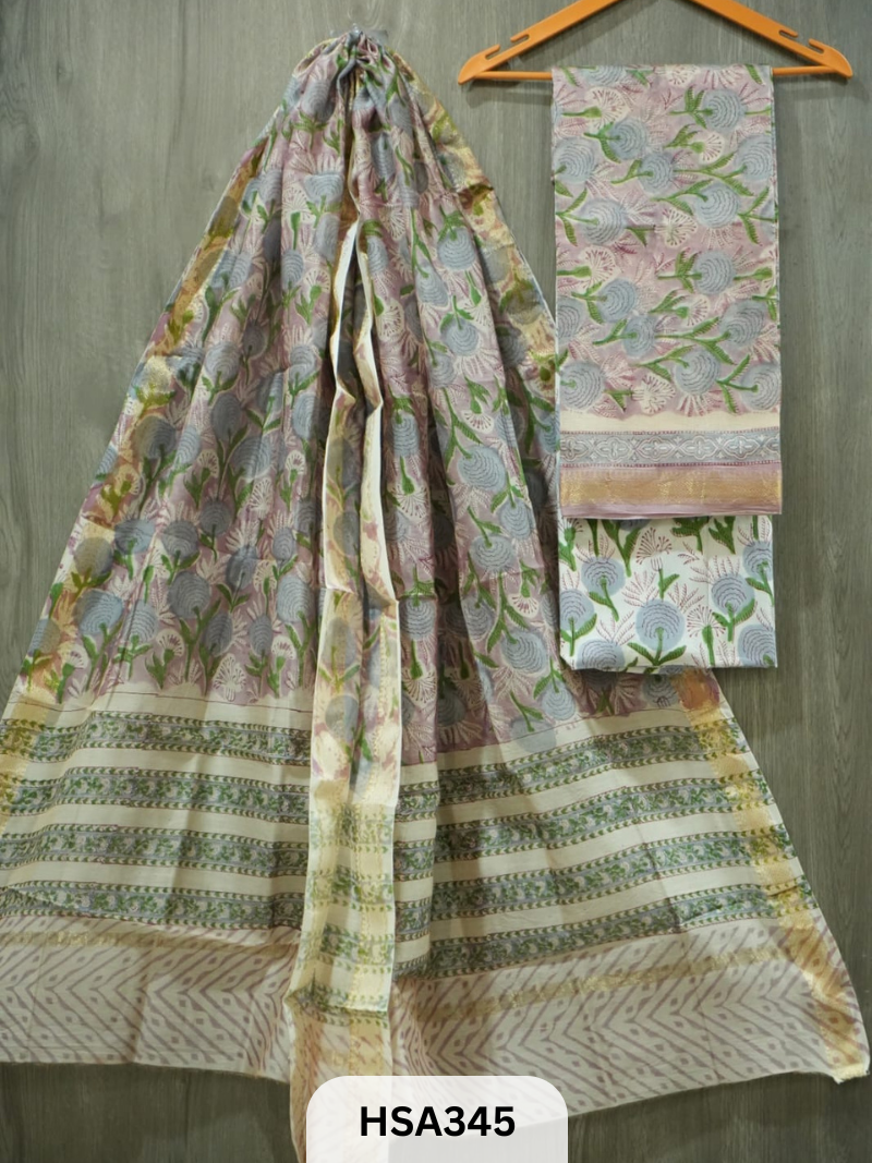 MAHESHWARI SILK SUITS HAND BLOCK PRINTED | 3 PCS