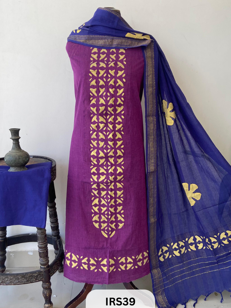 BARMER APPLIQUE WORK HANDLOOM MANGALGIRI COTTON SUIT PCS