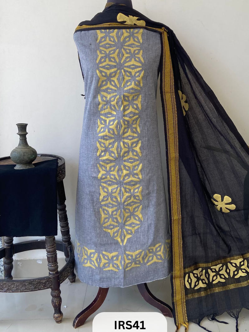 BARMER APPLIQUE WORK HANDLOOM MANGALGIRI COTTON SUIT PCS