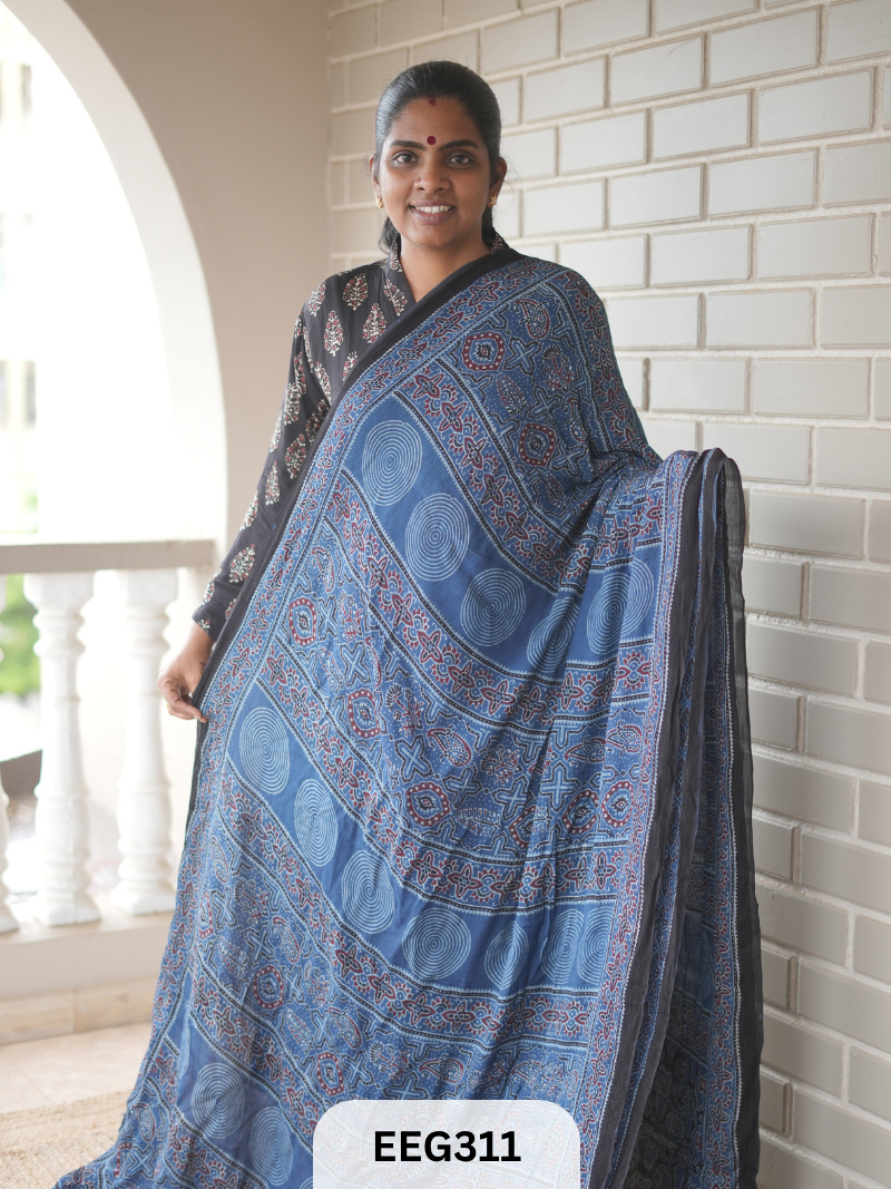 AJRAKH CHINON SAREE