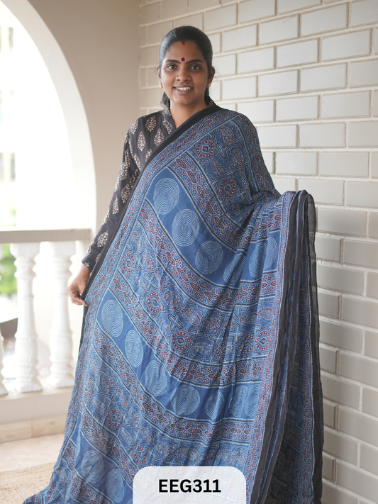 AJRAKH CHINON SAREE