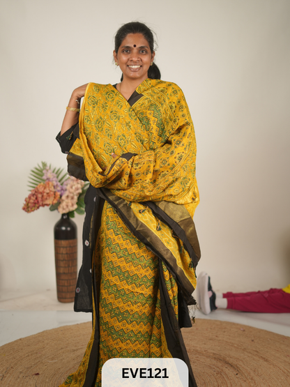 TUSSAR CHANDERI WITH GHARCHOLA - NATURAL AJRAKH HANDBLOCK
