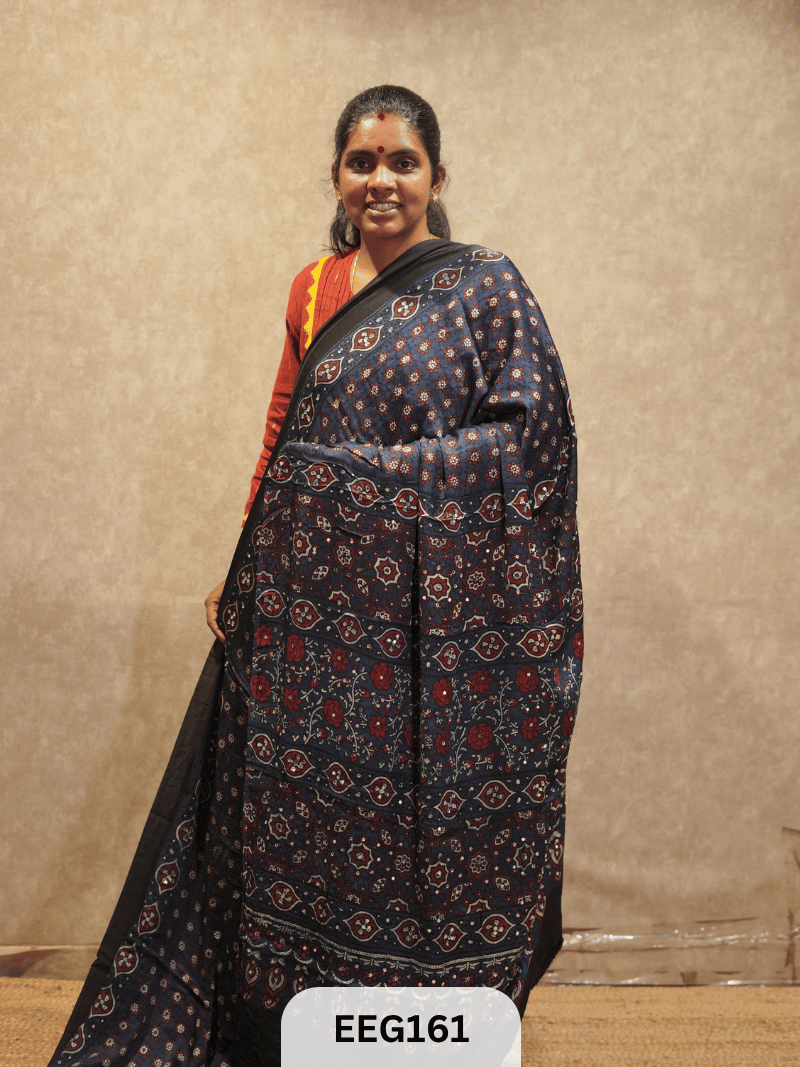 AJRAKH MODAL SAREE WITH MIRROR