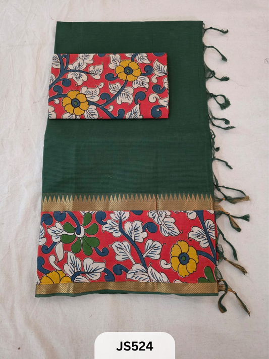 Mangalagiri Cotton X Kalamkari patch Border / dual blouse-1 mtr Kalamkari Blouse