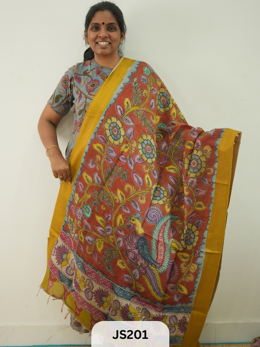 PEN KALAMKARI CHENNURI SILK DUPATTA