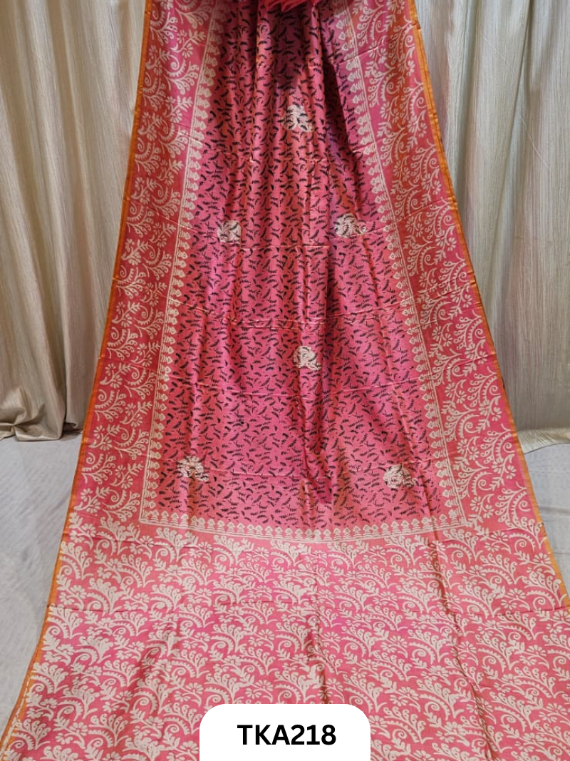 Bishnupuri Katan Silk Block Print Saree