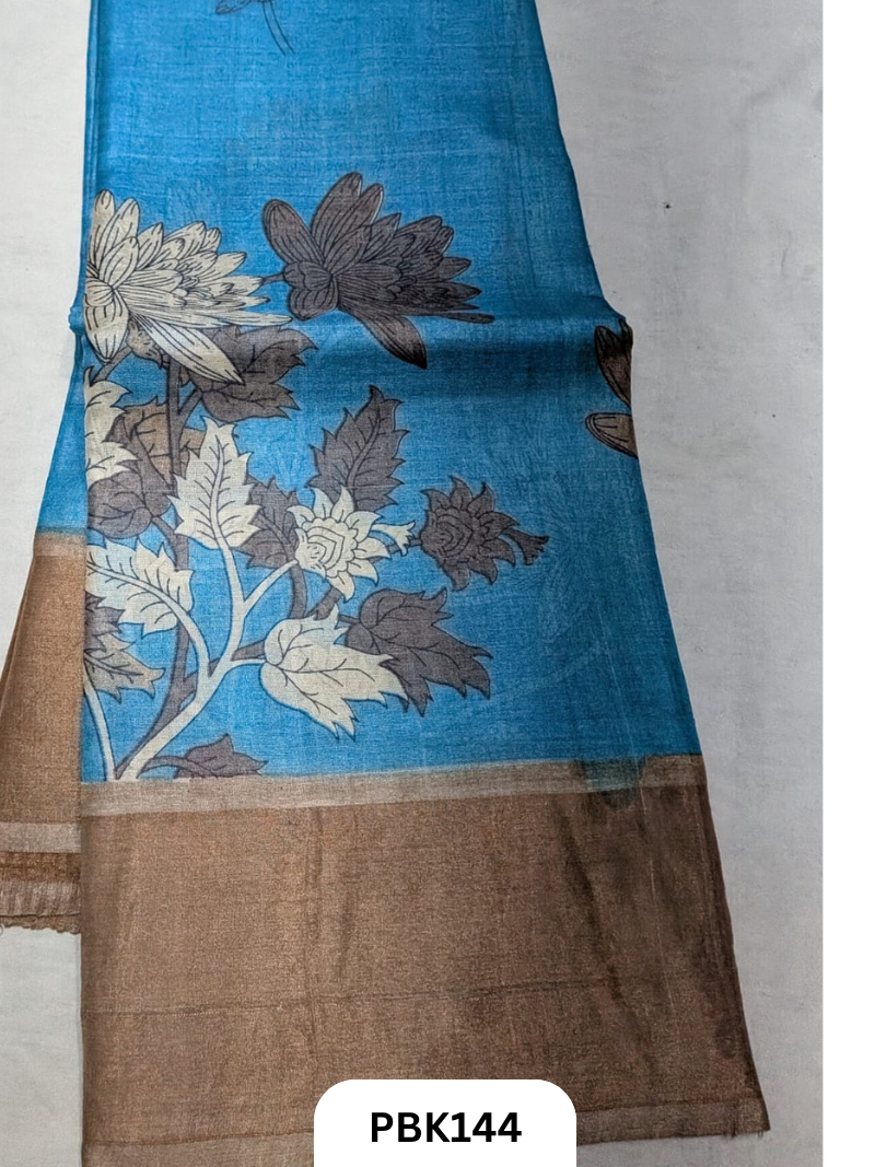 Premium Pure Tussar Silk Handblock Print Saree – Kolkata Special