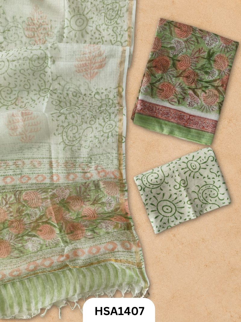 Hand block printed kota doriya suit top &duppta 2.5 meter