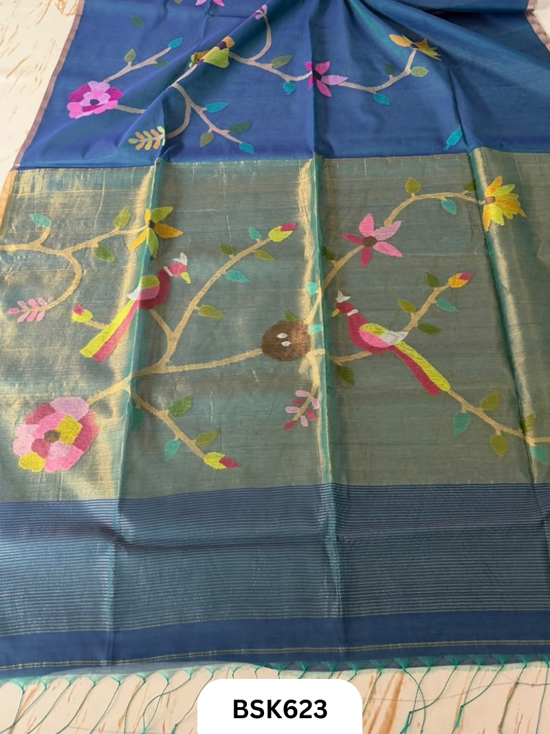 Handloom Pure Muslin Jamdhani With Hand Needle Work Saree