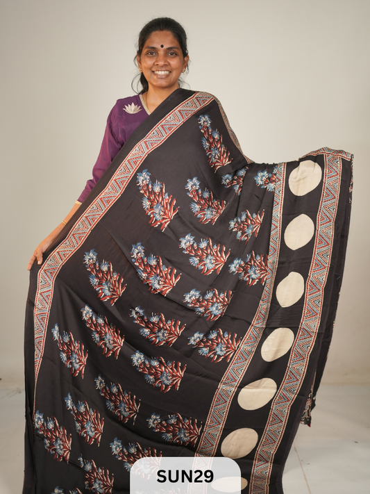 MODAL SILK WITH AJRAKH HANDBLOCK PRINT SAREE