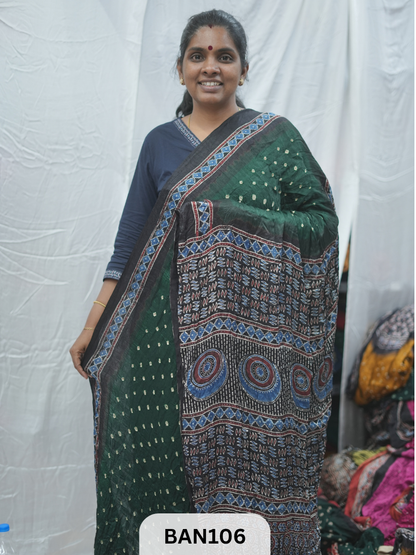 BANDHANI WITH AJRAKH SEMI GAJI SAREE