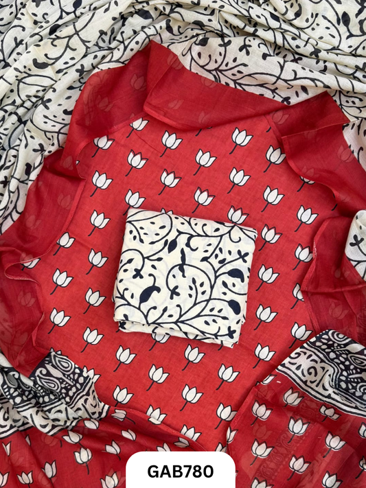 Handblock Cotton Suits With Mulmul Cotton Dupatta | Top 2.5 Mtr Dupatta 2.5 Mtr