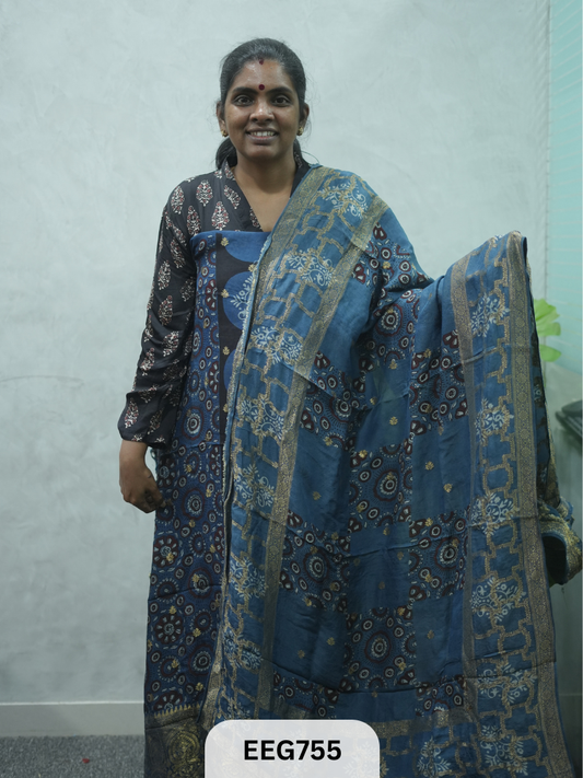 AJRAKH DOLA SILK 2 PCS-UNSTITCHED ( TOP 3.5MTR AND DUPPATA 2.25MTR )