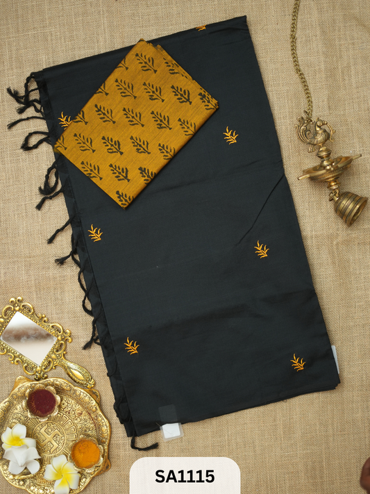 SILK COTTON EMBROIDERY HANDBLOCK SAREE