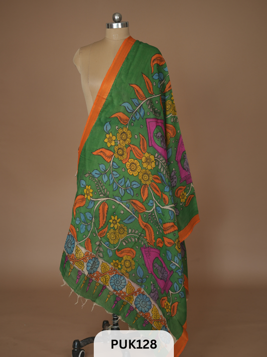 PURE PENKALAMKARI DUPPATTA - CHENNURI SILK