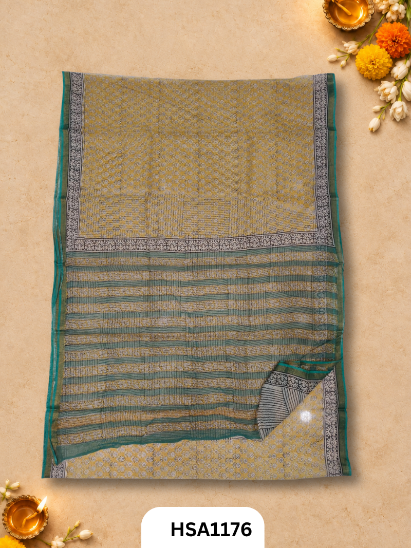 Hand Block Printed Kota Doriya Saree with Blouse