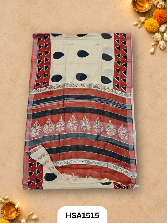 Kalamkari Hand Block Printed Soft Linen With Blouse